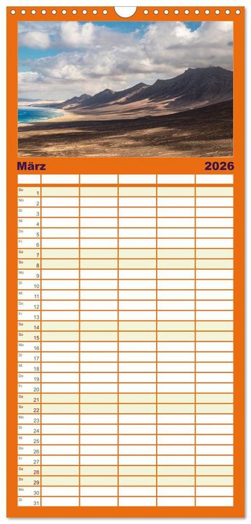 Produktbild: Familienplaner 2026 - Fuerteventura - Reise &uuml;ber die Vulkaninsel mit 5 Spalten (Wandkalender, 21 x 45 cm) CALVENDO