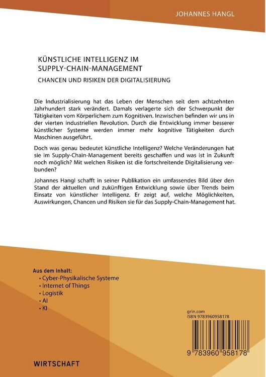 Produktbild: K&uuml;nstliche Intelligenz im Supply-Chain-Management. Chancen und Risiken der Digitalisierung