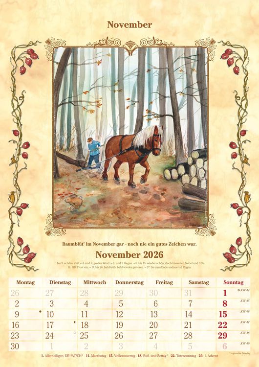 Produktbild: Bauernkalender 2025 - Bildkalender A3 (29,7x42 cm) - mit Feiertagen (DE/AT/CH) und Platz für Notizen - inkl. Bauernregeln - Wandkalender