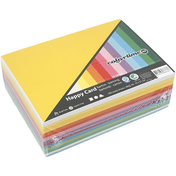 Produktbild: Creativ Company Fr&uuml;hlingskarton, A5, Blatt 148x210 mm, 180 g, sortierte Farben, 300 Blatt sortiert