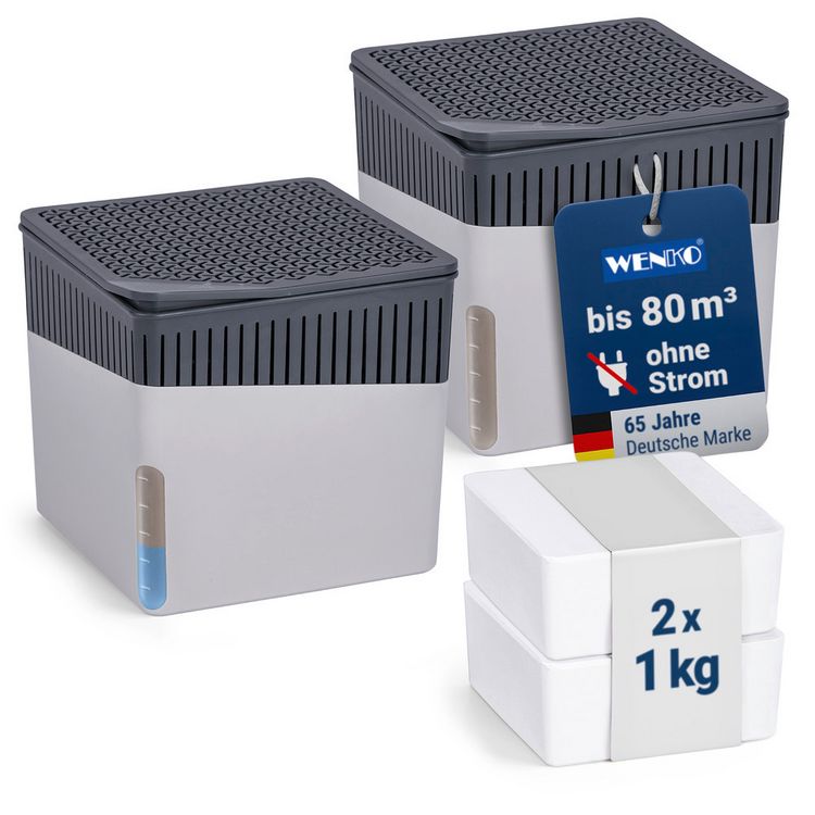 Produktbild: Raumentfeuchter Mod. Cube Grau 1000 g, 2er Set, beugt Schimmel und Ger&uuml;chen vor
