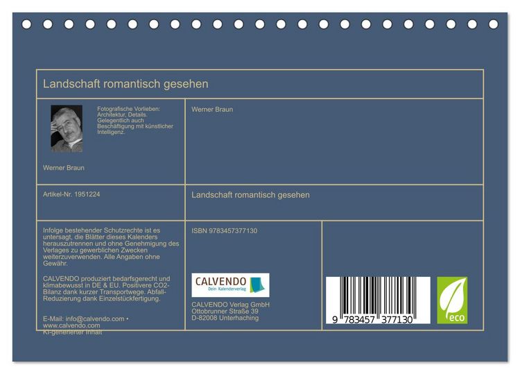 Produktbild: Landschaft romantisch gesehen (Tischkalender 2026 DIN A5 quer), CALVENDO Monatskalender