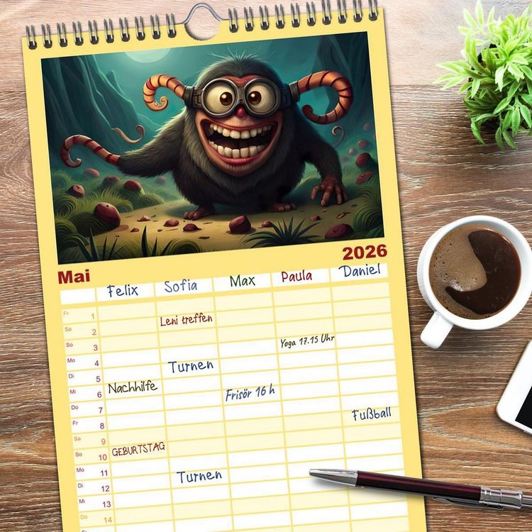 Produktbild: Familienplaner 2026 - Keine Angst vor Monstern mit 5 Spalten (Wandkalender, 21 x 45 cm) CALVENDO