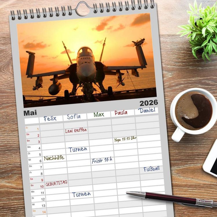 Produktbild: Familienplaner 2026 - Kampfjets &bull; U.S. Aircraft mit 5 Spalten (Wandkalender, 21 x 45 cm) CALVENDO