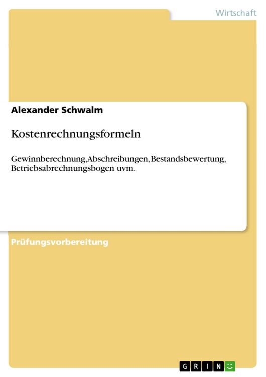 Produktbild: Kostenrechnungsformeln