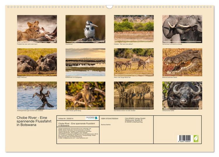 Produktbild: Chobe River - Eine spannende Flussfahrt in Botswana (Wandkalender 2026 DIN A2 quer), CALVENDO Monatskalender