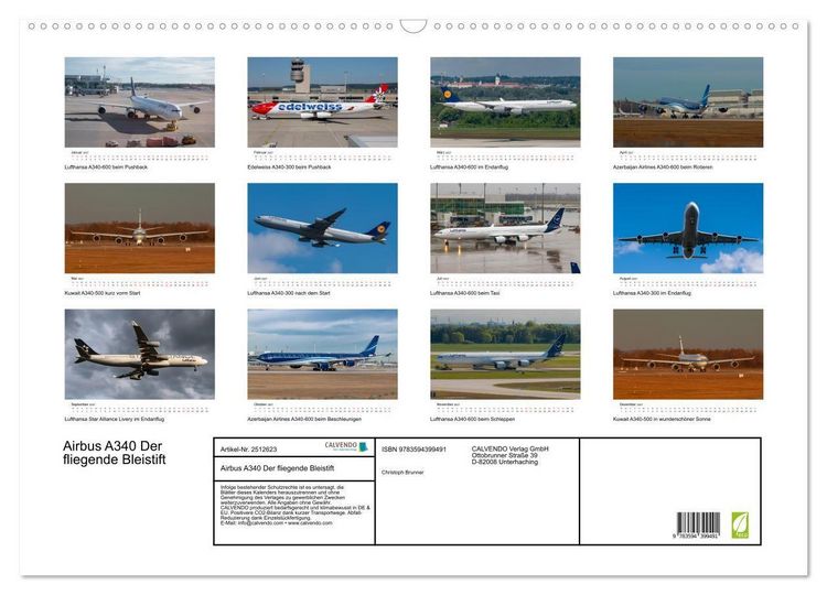 Produktbild: Airbus A340 Der fliegende Bleistift (Wandkalender 2027 DIN A2 quer), CALVENDO Monatskalender