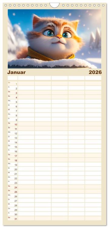 Produktbild: Familienplaner 2026 - Lustige K&auml;tzchen mit 5 Spalten (Wandkalender, 21 x 45 cm) CALVENDO