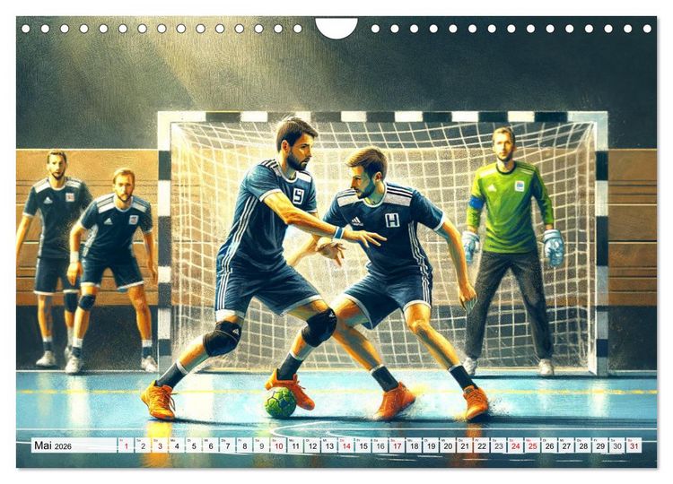 Produktbild: Handball Impressionismus, K&uuml;nstlerische Handballaktionen im KI-Pinselstrich (Wandkalender 2026 DIN A4 quer), CALVENDO Monatskalender
