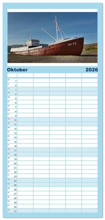 Produktbild: Familienplaner 2026 - Wracks der Vergangenheit &ndash; Gestrandete Zeugen der Zeit mit 5 Spalten (Wandkalender, 21 x 45 cm) CALVENDO