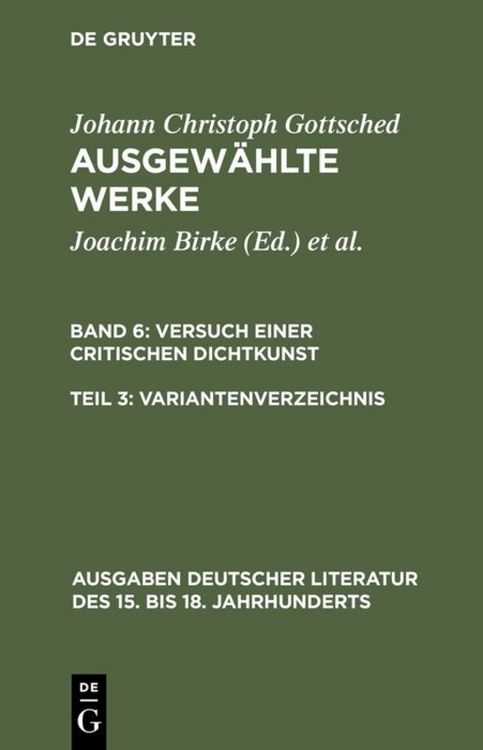 Produktbild: Versuch einer Critischen Dichtkunst. Variantenverzeichnis