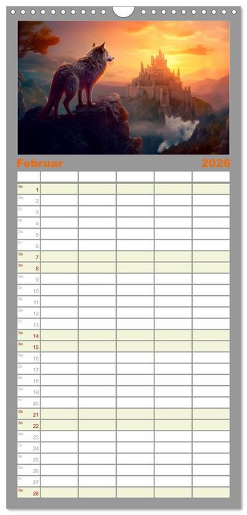 Produktbild: Familienplaner 2026 - Drachent&auml;nzer - Bildgeschichten aus dem Mittelalter mit 5 Spalten (Wandkalender, 21 x 45 cm) CALVENDO