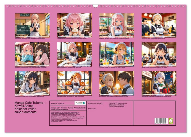 Produktbild: Manga Caf&eacute; Tr&auml;ume - Kawaii Anime-Kalender voller s&uuml;&szlig;er Momente (Wandkalender 2026 DIN A2 quer), CALVENDO Monatskalender