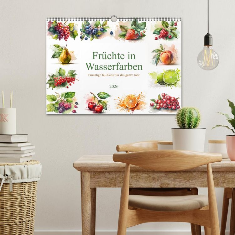 Produktbild: Fr&uuml;chte in Wasserfarben - Fruchtige KI-Kunst f&uuml;r das ganze Jahr (Wandkalender 2026 DIN A3 quer), CALVENDO Monatskalender