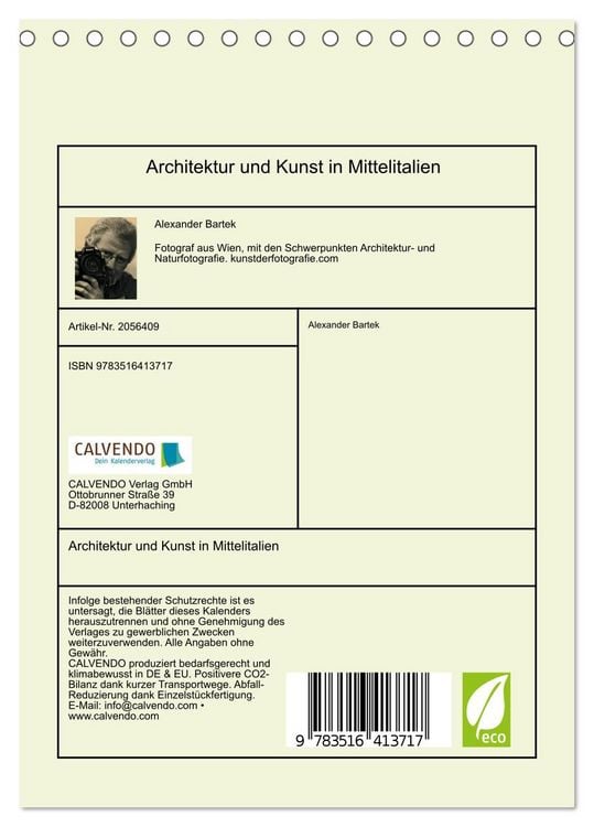 Produktbild: Architektur und Kunst in Mittelitalien (Tischkalender 2026 DIN A5 hoch), CALVENDO Monatskalender