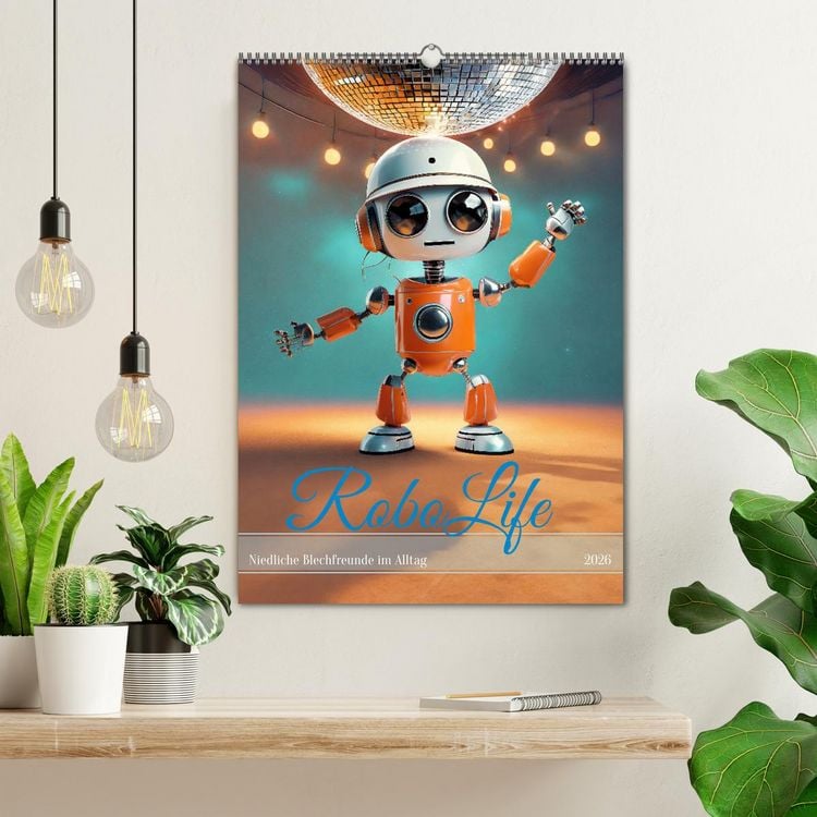 Produktbild: RoboLife - Niedliche Blechfreunde im Alltag (Wandkalender 2026 DIN A2 hoch), CALVENDO Monatskalender