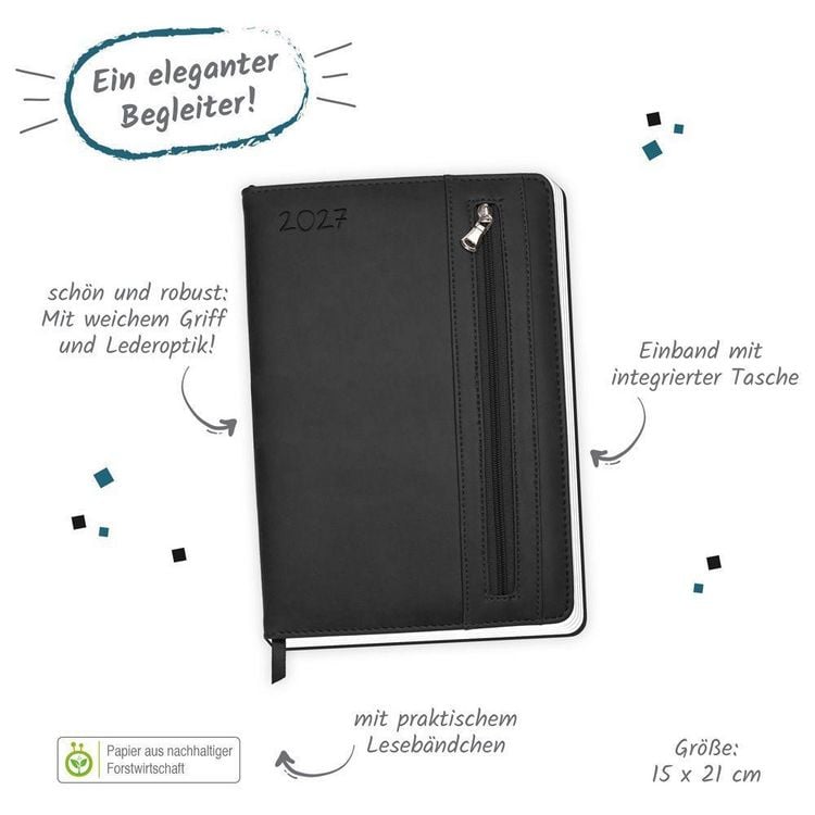 Produktbild: TR&Ouml;TSCH - Wochenplaner A5 mit Tasche Schwarz 2027