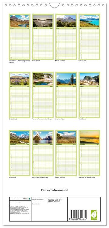Produktbild: Familienplaner 2027 - Faszination Neuseeland mit 5 Spalten (Wandkalender, 21 x 45 cm) CALVENDO