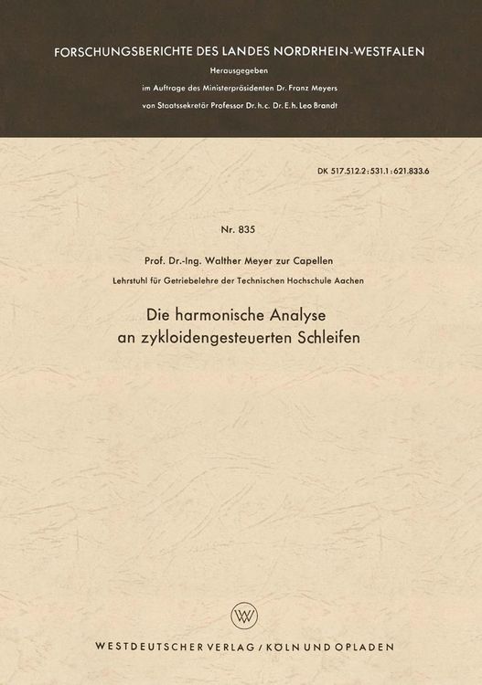 Produktbild: Die harmonische Analyse an zykloidengesteuerten Schleifen