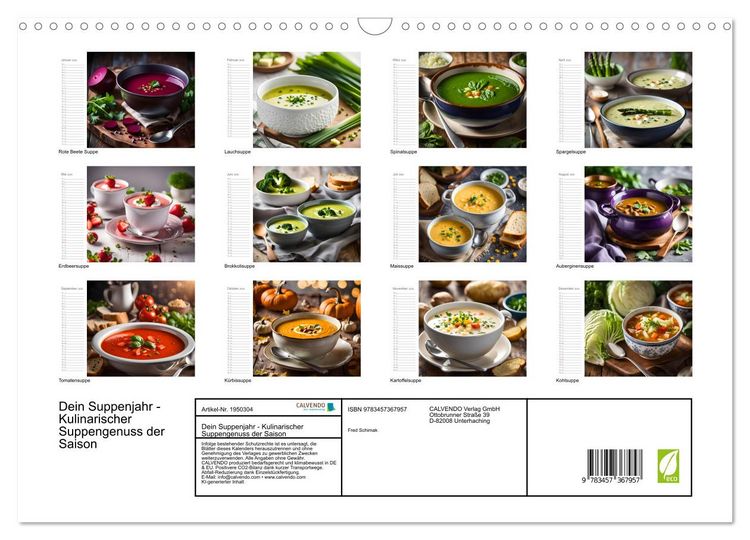 Produktbild: Dein Suppenjahr - Kulinarischer Suppengenuss der Saison (Wandkalender 2026 DIN A3 quer), CALVENDO Monatskalender