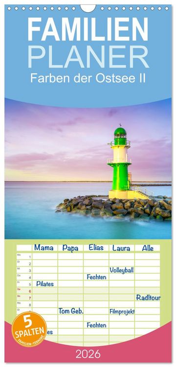 Produktbild: Familienplaner 2026 - Farben der Ostsee II mit 5 Spalten (Wandkalender, 21 x 45 cm) CALVENDO