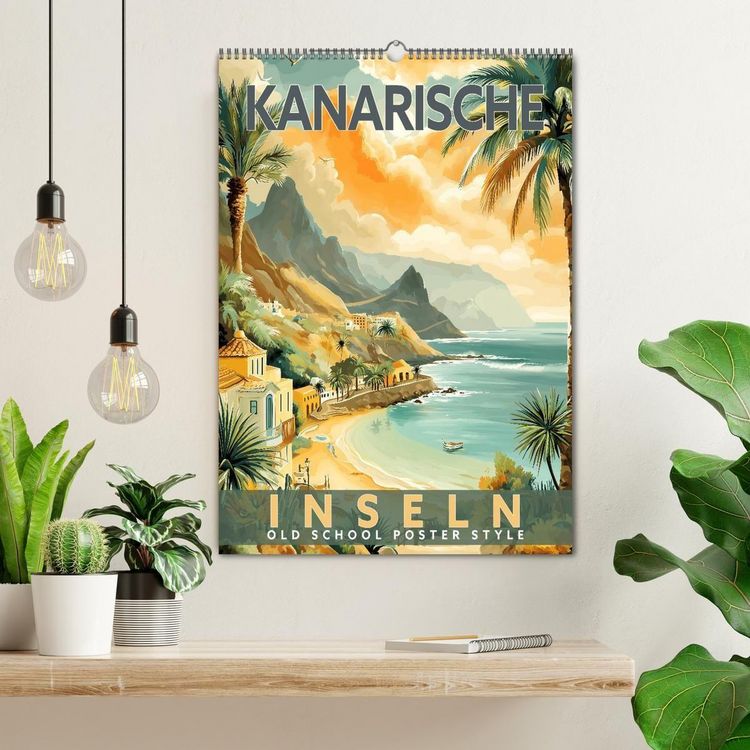 Produktbild: Kanarische Inseln - Old School Poster Style (Wandkalender 2027 DIN A2 hoch), CALVENDO Monatskalender