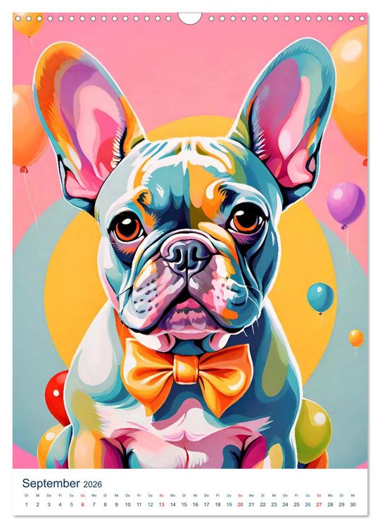 Produktbild: Franz&ouml;sische Bulldoggen. Kunstvoll gestaltete Portraits (Wandkalender 2026 DIN A3 hoch), CALVENDO Monatskalender