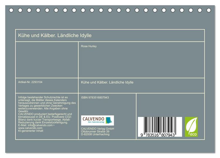 Produktbild: K&uuml;he und K&auml;lber. L&auml;ndliche Idylle (Tischkalender 2027 DIN A5 quer), CALVENDO Monatskalender