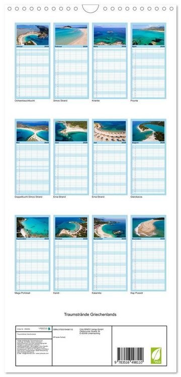 Produktbild: Familienplaner 2026 - Traumstr&auml;nde Griechenlands mit 5 Spalten (Wandkalender, 21 x 45 cm) CALVENDO
