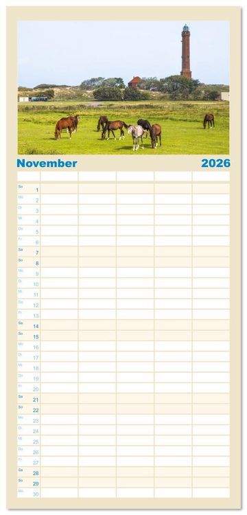 Produktbild: Familienplaner 2026 - Norderney Sehnsuchtskalender mit 5 Spalten (Wandkalender, 21 x 45 cm) CALVENDO