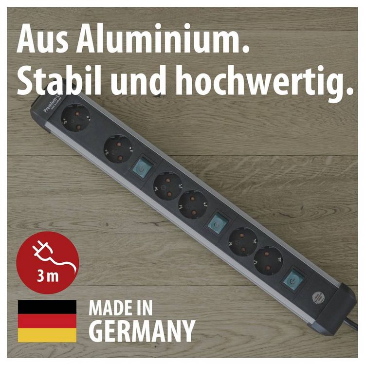 Produktbild: Brennenstuhl 1391030601 Steckdosenleiste mit Schalter Silber-Schwarz Schutzkontakt 1 St.