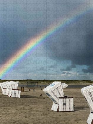 Produktbild: CALVENDO Puzzle Regenbogen nach Gewitterstimmung am Strand von Sankt Peter-Ording | 1000 Teile Lege-Gr&ouml;&szlig;e 64x48cm Foto-Puzzle f&uuml;r gl&uuml;ckliche Stunden