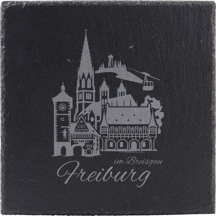 Produktbild: Stadtblick Buffetplatte quadratisch, aus Schiefer, Motiv Freiburg im Breisgau