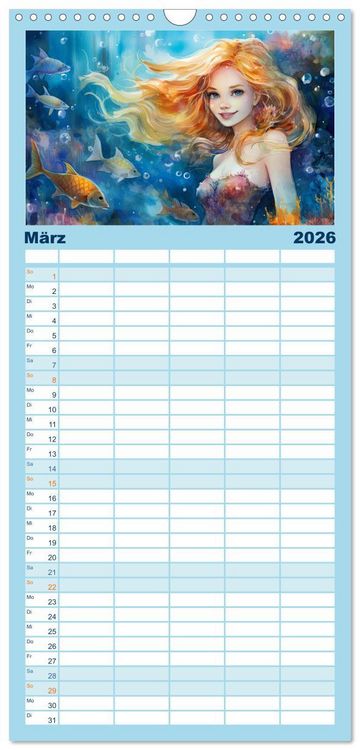 Produktbild: Familienplaner 2026 - Liebliche Meerjungfrauen mit 5 Spalten (Wandkalender, 21 x 45 cm) CALVENDO