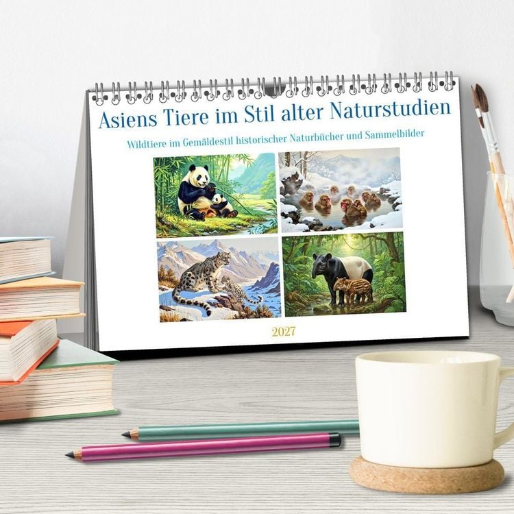 Produktbild: Asiens Tiere im Stil alter Naturstudien (Tischkalender 2027 DIN A5 quer), CALVENDO Monatskalender