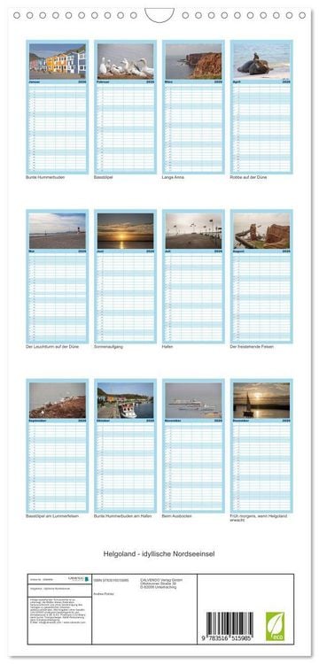 Produktbild: Familienplaner 2026 - Helgoland - idyllische Nordseeinsel mit 5 Spalten (Wandkalender, 21 x 45 cm) CALVENDO