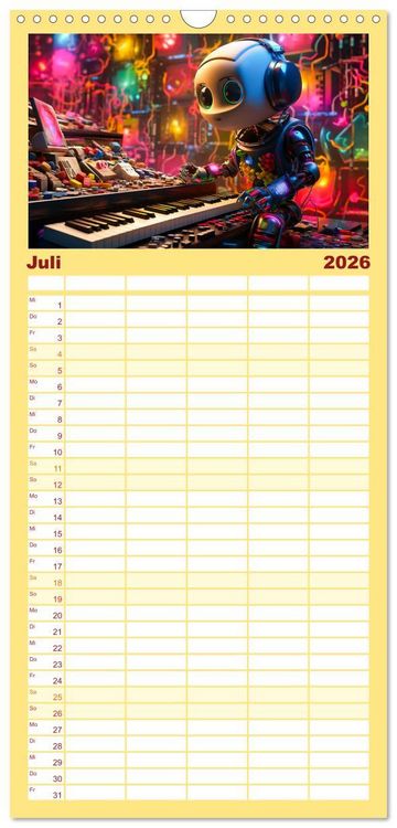 Produktbild: Familienplaner 2026 - Die Welt der kleinen Robots mit 5 Spalten (Wandkalender, 21 x 45 cm) CALVENDO