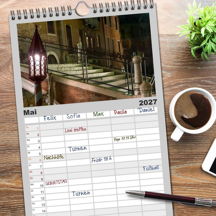Produktbild: Familienplaner 2027 - Venedig bei Nacht mit 5 Spalten (Wandkalender, 21 x 45 cm) CALVENDO