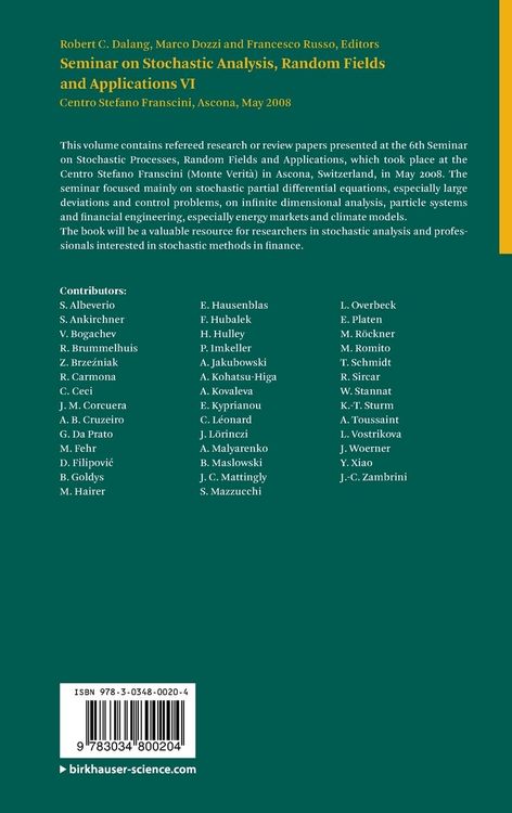 Produktbild: Seminar on Stochastic Analysis, Random Fields and Applications VI
