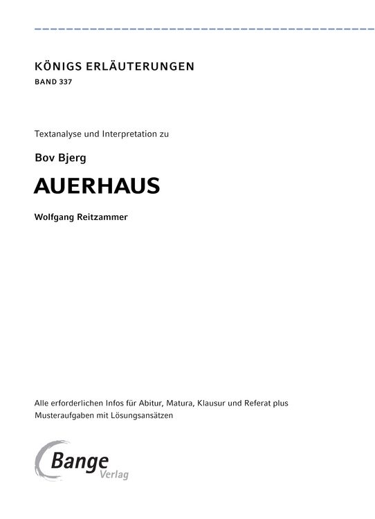 Produktbild: Auerhaus von Bov Bjerg - Textanalyse und Interpretation