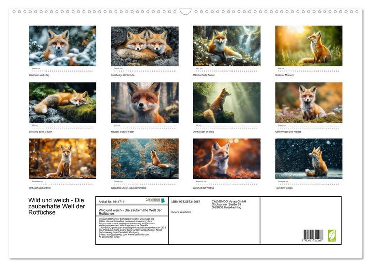 Produktbild: Wild und weich - Die zauberhafte Welt der Rotf&uuml;chse (Wandkalender 2026 DIN A2 quer), CALVENDO Monatskalender