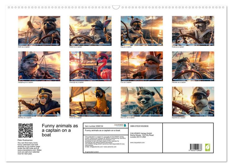 Produktbild: Funny animals as a captain on a boat (Wall Calendar 2026 DIN A2 landscape), CALVENDO 12 Month Wall Calendar
