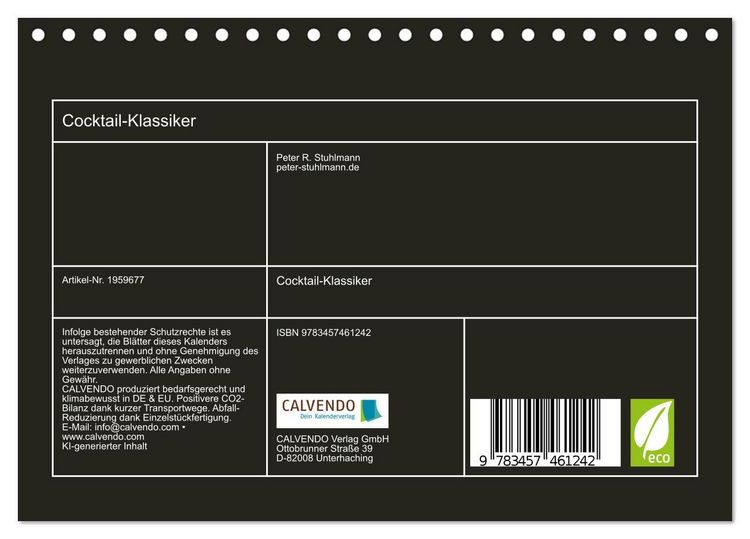 Produktbild: Cocktail-Klassiker (Tischkalender 2026 DIN A5 quer), CALVENDO Monatskalender