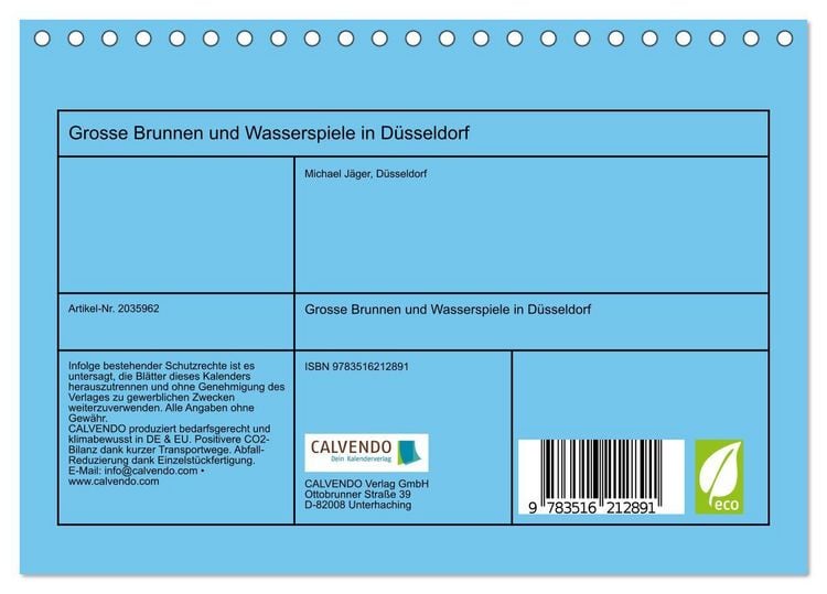 Produktbild: Grosse Brunnen und Wasserspiele in D&uuml;sseldorf (Tischkalender 2026 DIN A5 quer), CALVENDO Monatskalender