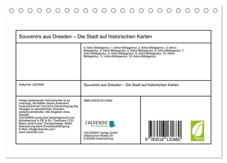 Produktbild: Souvenirs aus Dresden &ndash; Die Stadt auf historischen Karten (Tischkalender 2026 DIN A5 quer), CALVENDO Monatskalender
