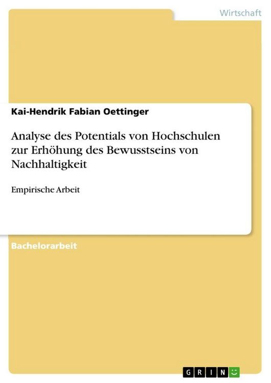 Produktbild: Analyse des Potentials von Hochschulen zur Erh&ouml;hung des Bewusstseins von Nachhaltigkeit