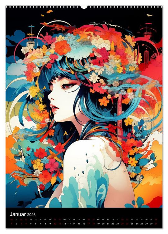Produktbild: Manga Flower Girls (Wandkalender 2026 DIN A2 hoch), CALVENDO Monatskalender