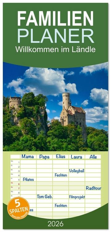 Produktbild: Familienplaner 2026 - Willkommen im L&auml;ndle mit 5 Spalten (Wandkalender, 21 x 45 cm) CALVENDO