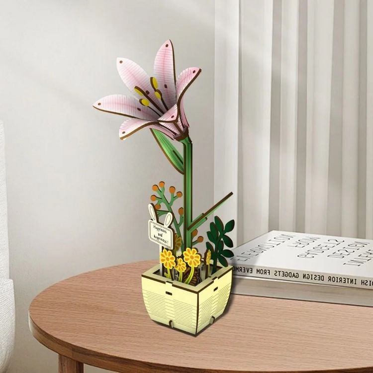 Produktbild: FiguredArt AL106 - Lilie, 3D Puzzle, Holz, 51 Teile, H&ouml;he: 22,5 cm