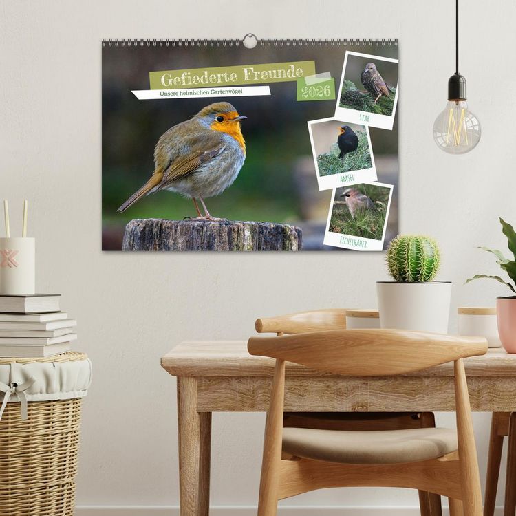 Produktbild: Gefiederte Freunde - Unsere heimischen Gartenv&ouml;gel (Wandkalender 2026 DIN A3 quer), CALVENDO Monatskalender